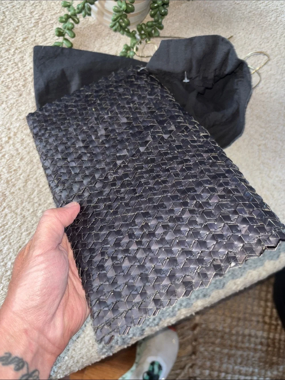John Hardy Black Woven Leather Clutch with Branded Dust Bag